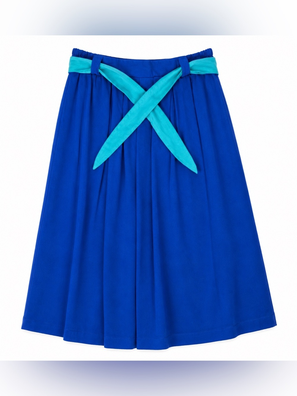 Vintage Norton McNaughton Royal Blue Midi Skirt with Turquoise Sash